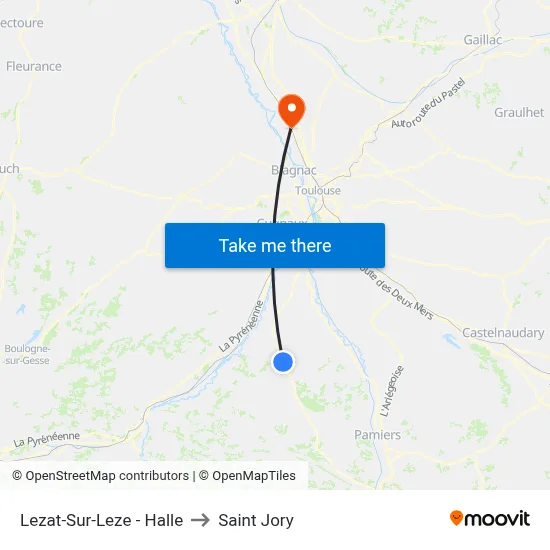 Lezat-Sur-Leze - Halle to Saint Jory map