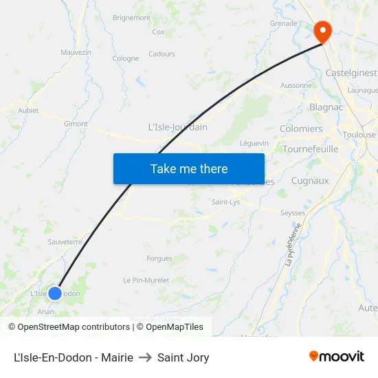 L'Isle-En-Dodon - Mairie to Saint Jory map