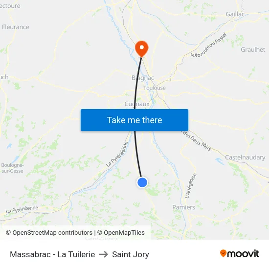 Massabrac - La Tuilerie to Saint Jory map