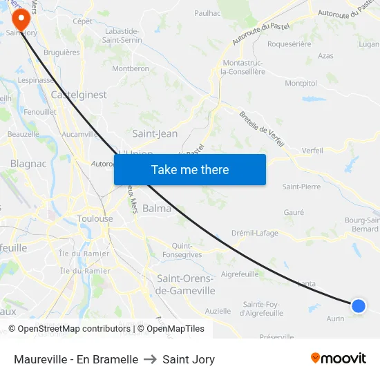 Maureville - En Bramelle to Saint Jory map