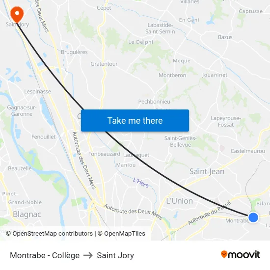 Montrabe - Collège to Saint Jory map