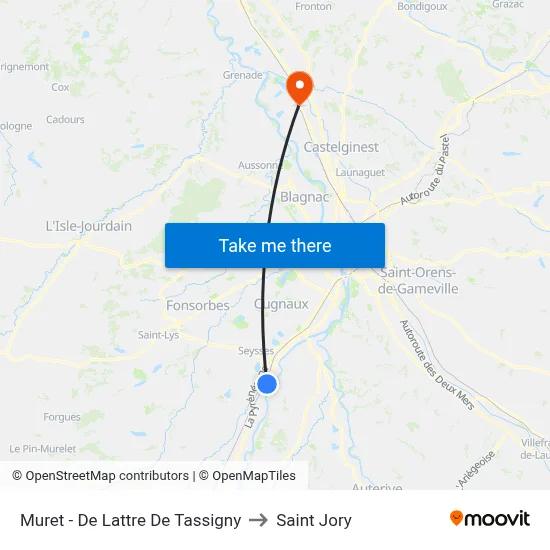 Muret - De Lattre De Tassigny to Saint Jory map