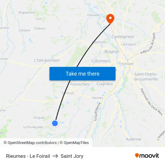 Rieumes - Le Foirail to Saint Jory map
