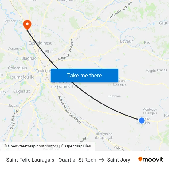 Saint-Felix-Lauragais - Quartier St Roch to Saint Jory map