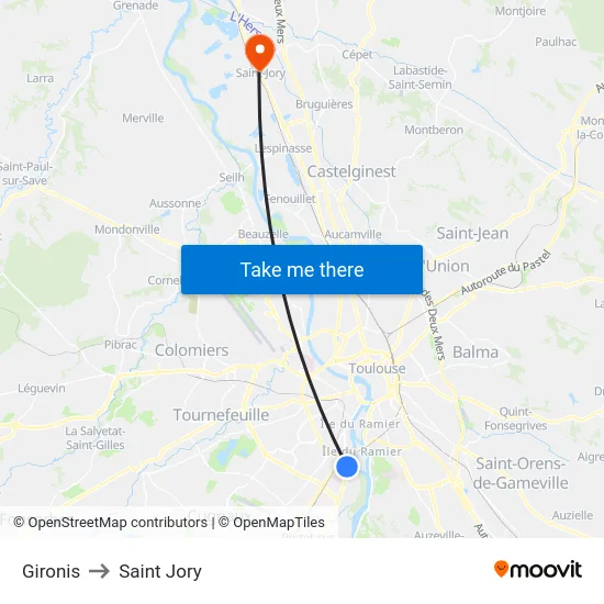 Gironis to Saint Jory map
