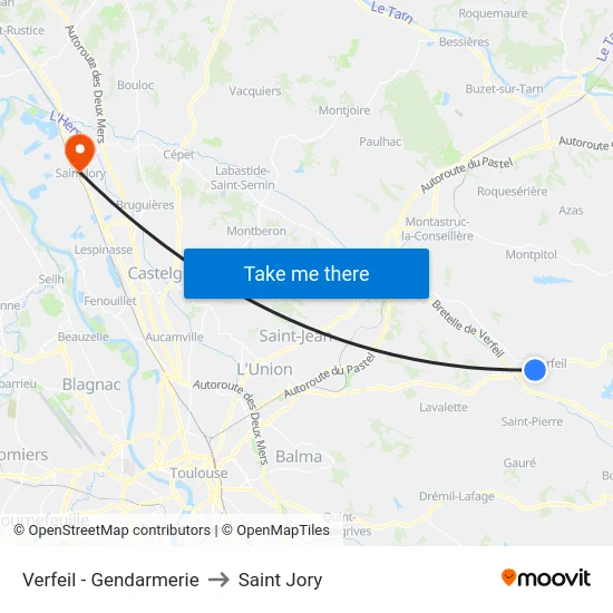 Verfeil - Gendarmerie to Saint Jory map