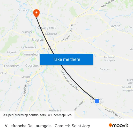 Villefranche-De-Lauragais - Gare to Saint Jory map