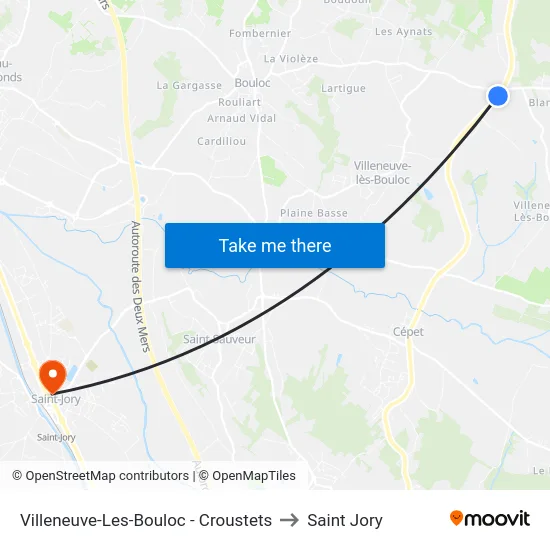 Villeneuve-Les-Bouloc - Croustets to Saint Jory map