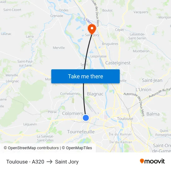 Toulouse - A320 to Saint Jory map