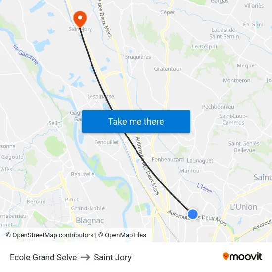 Ecole Grand Selve to Saint Jory map