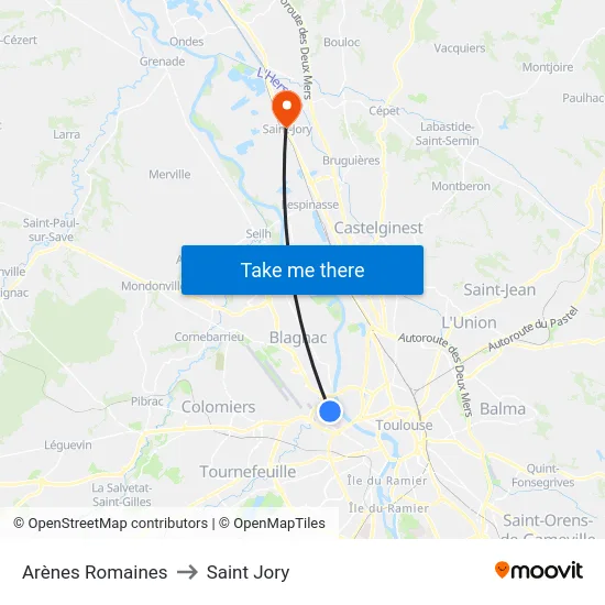 Arènes Romaines to Saint Jory map