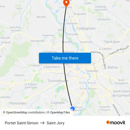 Portet Saint-Simon to Saint Jory map