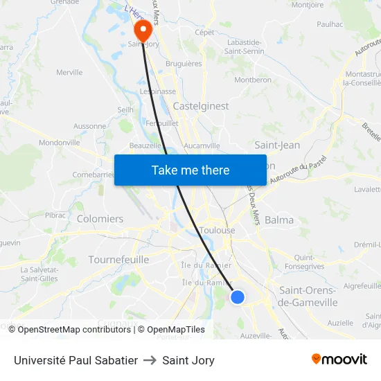 Université Paul Sabatier to Saint Jory map