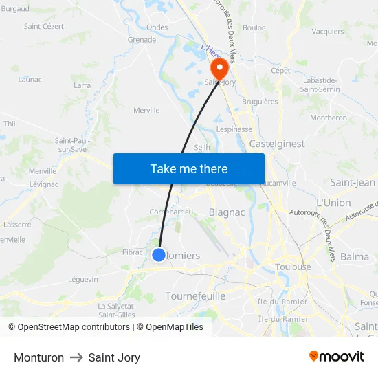 Monturon to Saint Jory map