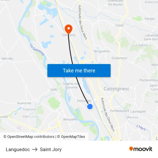 Languedoc to Saint Jory map