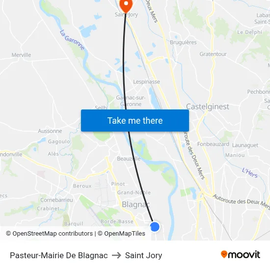 Pasteur-Mairie De Blagnac to Saint Jory map