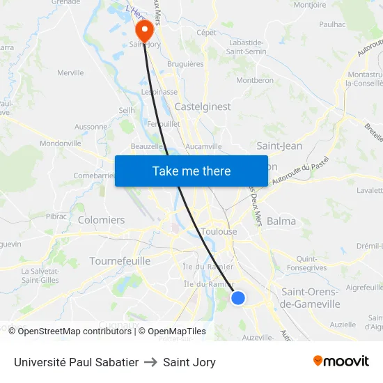 Université Paul Sabatier to Saint Jory map