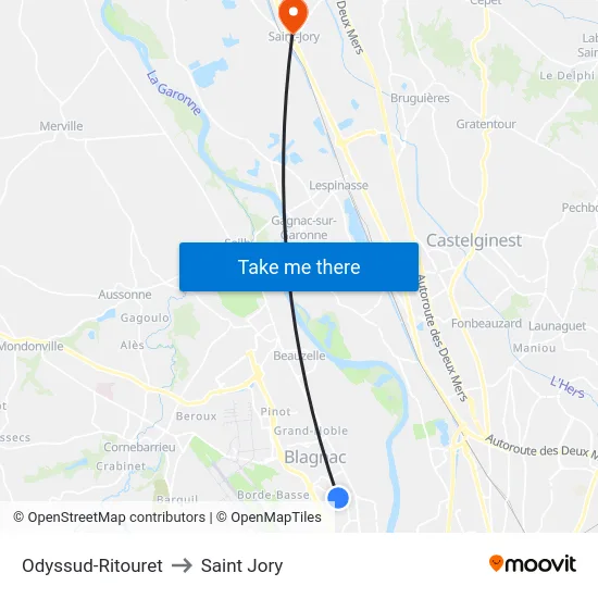 Odyssud-Ritouret to Saint Jory map