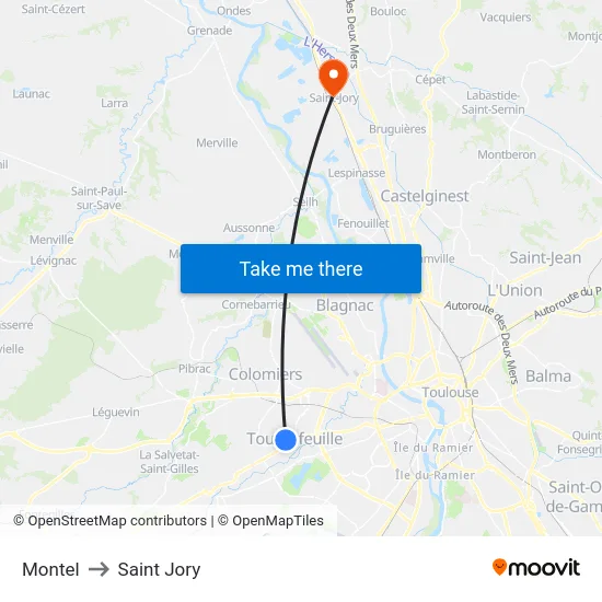Montel to Saint Jory map