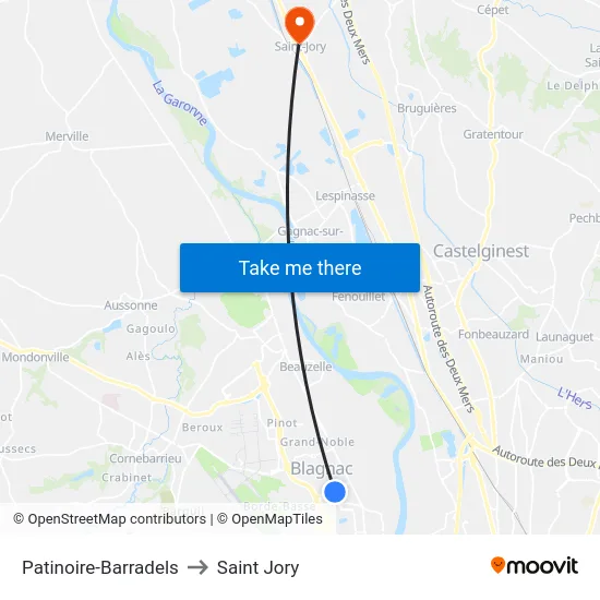 Patinoire-Barradels to Saint Jory map