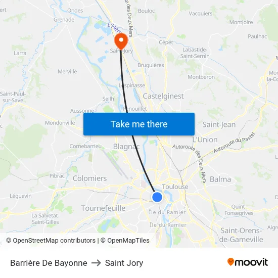 Barrière De Bayonne to Saint Jory map