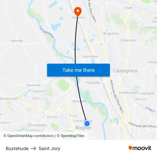 Buxtehude to Saint Jory map