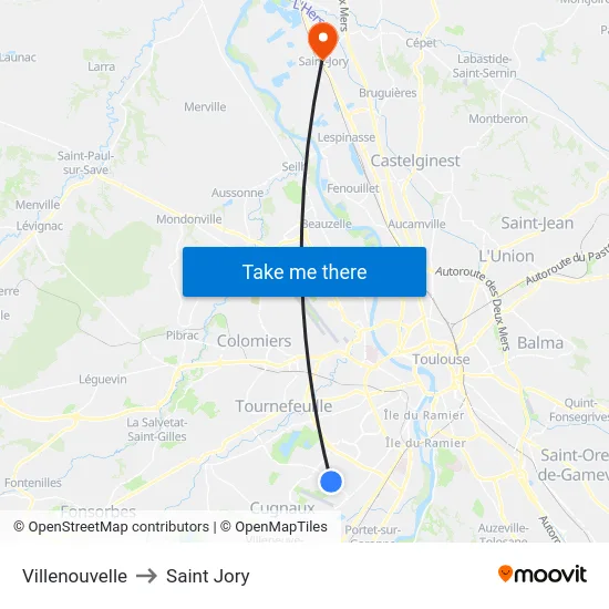 Villenouvelle to Saint Jory map