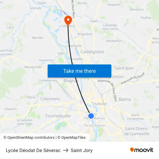 Lycée Déodat De Séverac to Saint Jory map