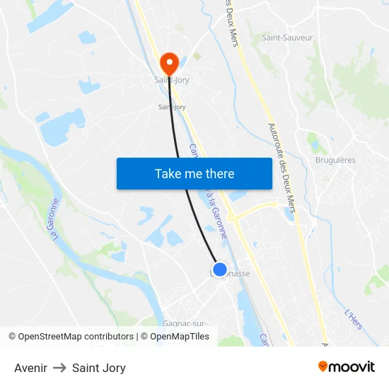 Avenir to Saint Jory map