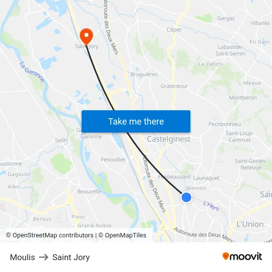 Moulis to Saint Jory map