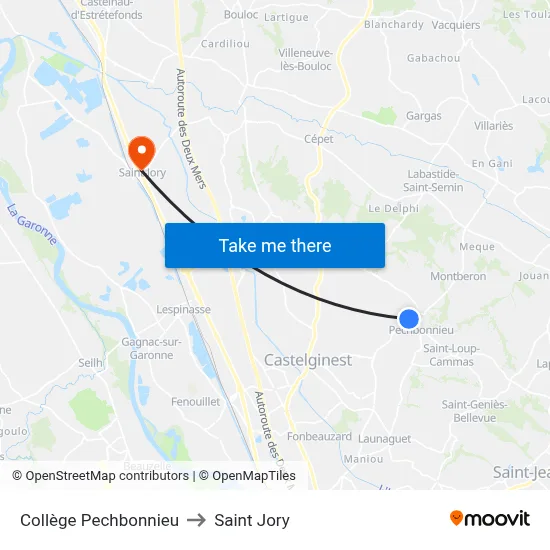 Collège Pechbonnieu to Saint Jory map