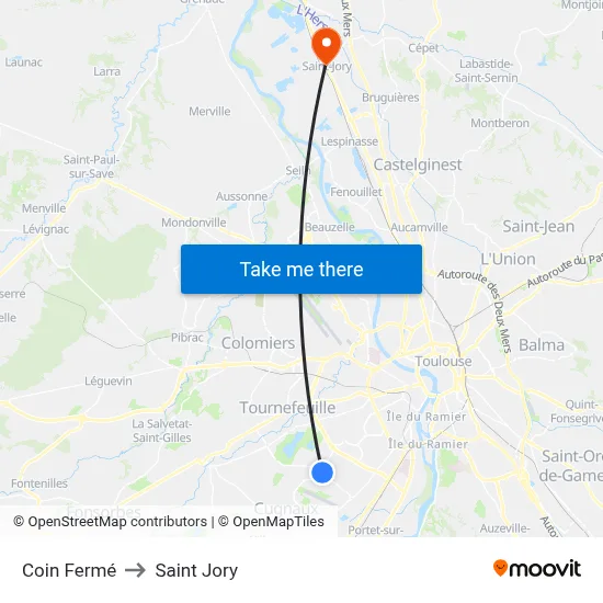 Coin Fermé to Saint Jory map
