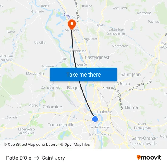 Patte D'Oie to Saint Jory map