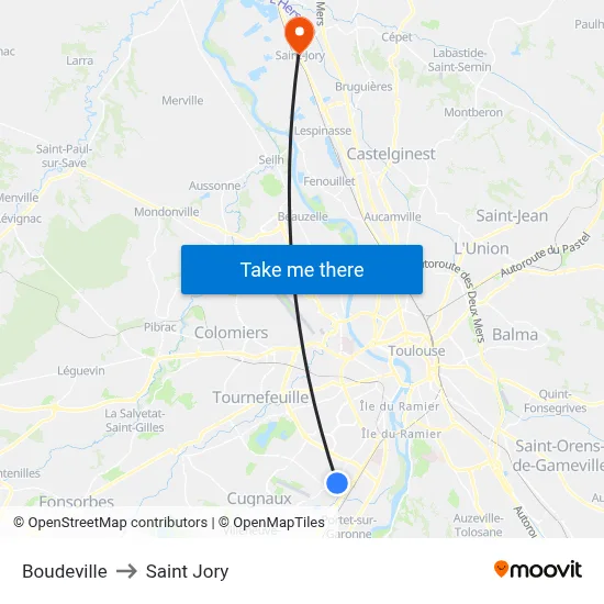 Boudeville to Saint Jory map