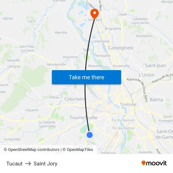 Tucaut to Saint Jory map