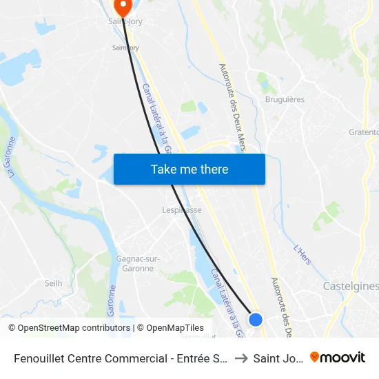 Fenouillet Centre Commercial - Entrée Sud to Saint Jory map