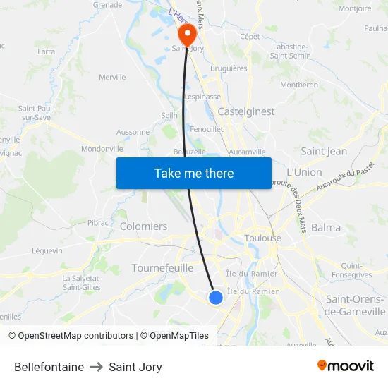 Bellefontaine to Saint Jory map