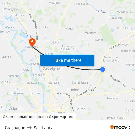 Gragnague to Saint Jory map