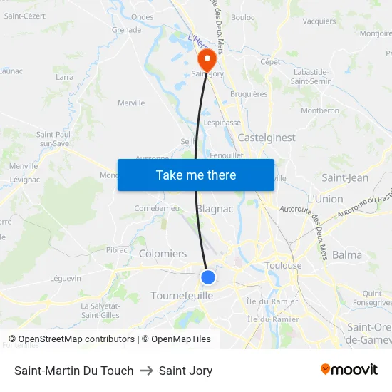 Saint-Martin Du Touch to Saint Jory map