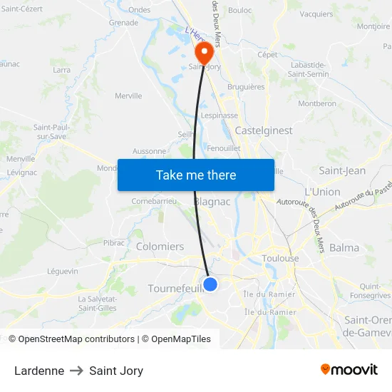 Lardenne to Saint Jory map
