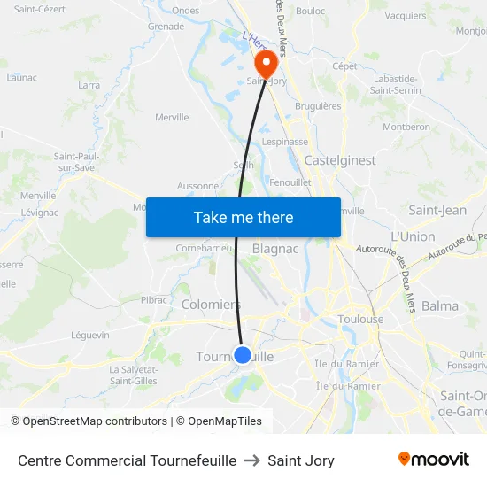 Centre Commercial Tournefeuille to Saint Jory map