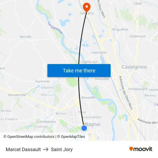 Marcel Dassault to Saint Jory map