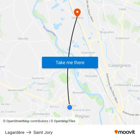 Lagardère to Saint Jory map