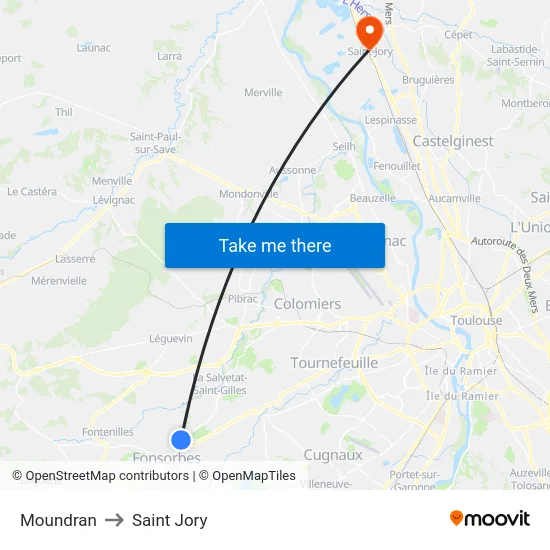 Moundran to Saint Jory map