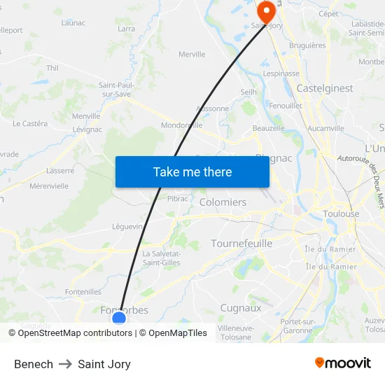 Benech to Saint Jory map