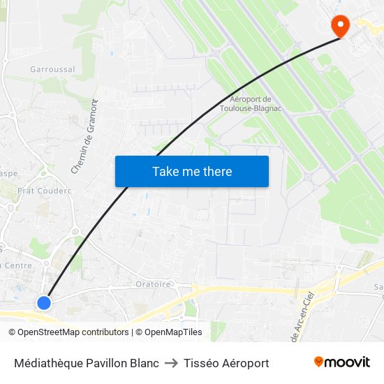 Médiathèque Pavillon Blanc to Tisséo Aéroport map