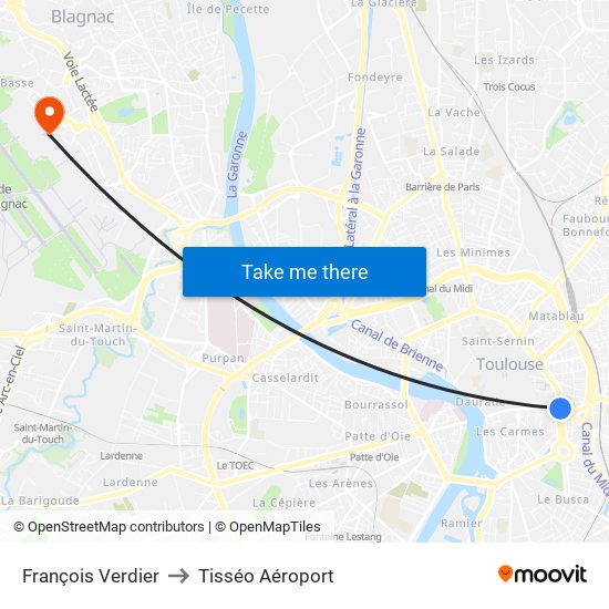 François Verdier to Tisséo Aéroport map