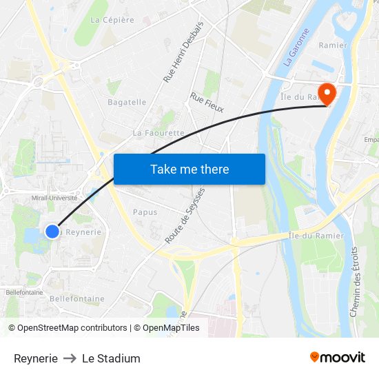 Reynerie to Le Stadium map