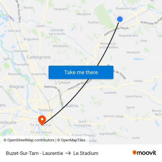 Buzet-Sur-Tarn - Laurentie to Le Stadium map