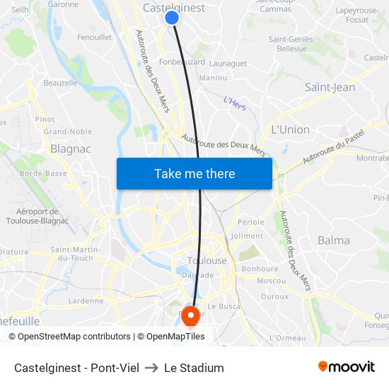 Castelginest - Pont-Viel to Le Stadium map